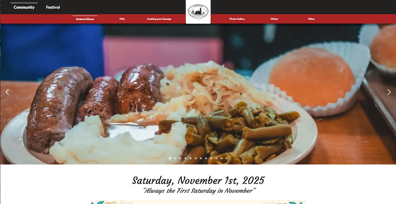 Screenshot of Verboort Sausage & Kraut Festival Website/App – Verboort, OR